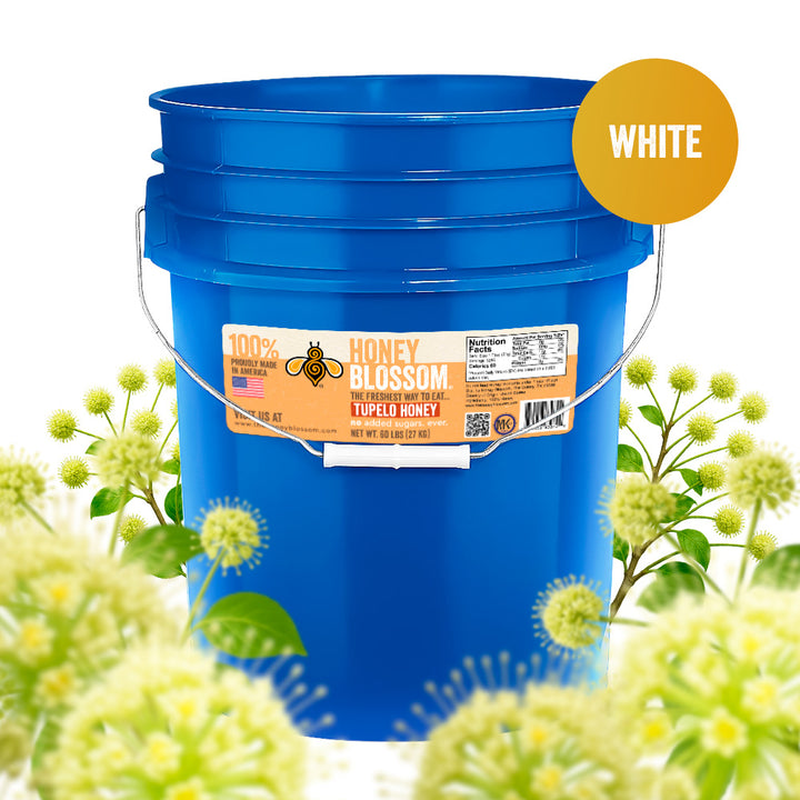 White Tupelo Honey 60‑lb Bucket | Raw, Non‑Crystallizing, USA Made